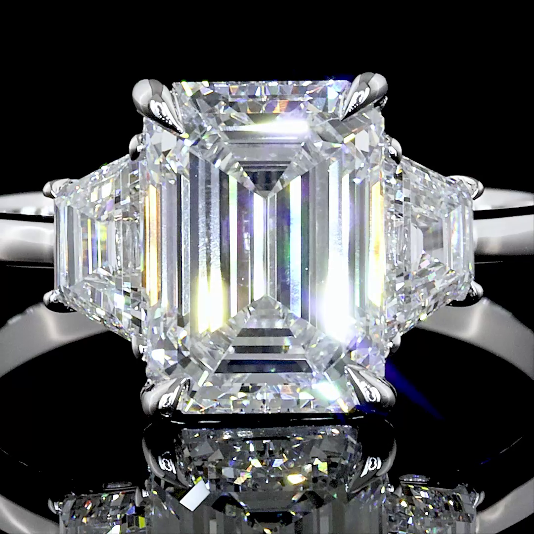 2.69 CTTW Emerald Lab Grown Diamond 3 Stones Ring Sz. 6.5 (E Color and VS2 Clarity)