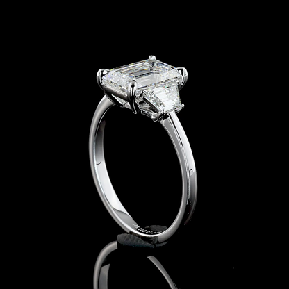 2.69 CTTW Emerald Lab Grown Diamond 3 Stones Ring Sz. 6.5 (E Color and VS2 Clarity)