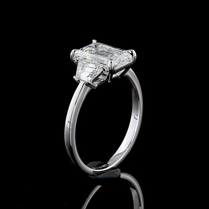 2.69 CTTW Emerald Lab Grown Diamond 3 Stones Ring Sz. 6.5 (E Color and VS2 Clarity)