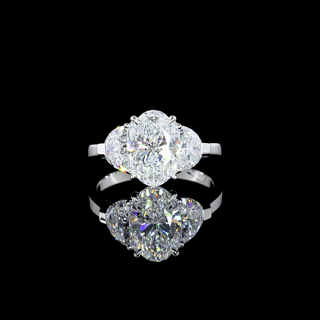 2.95 CTTW Oval Lab Grown Diamond 3 Stones Ring Sz. 6 (G Color and VS1 Clarity)