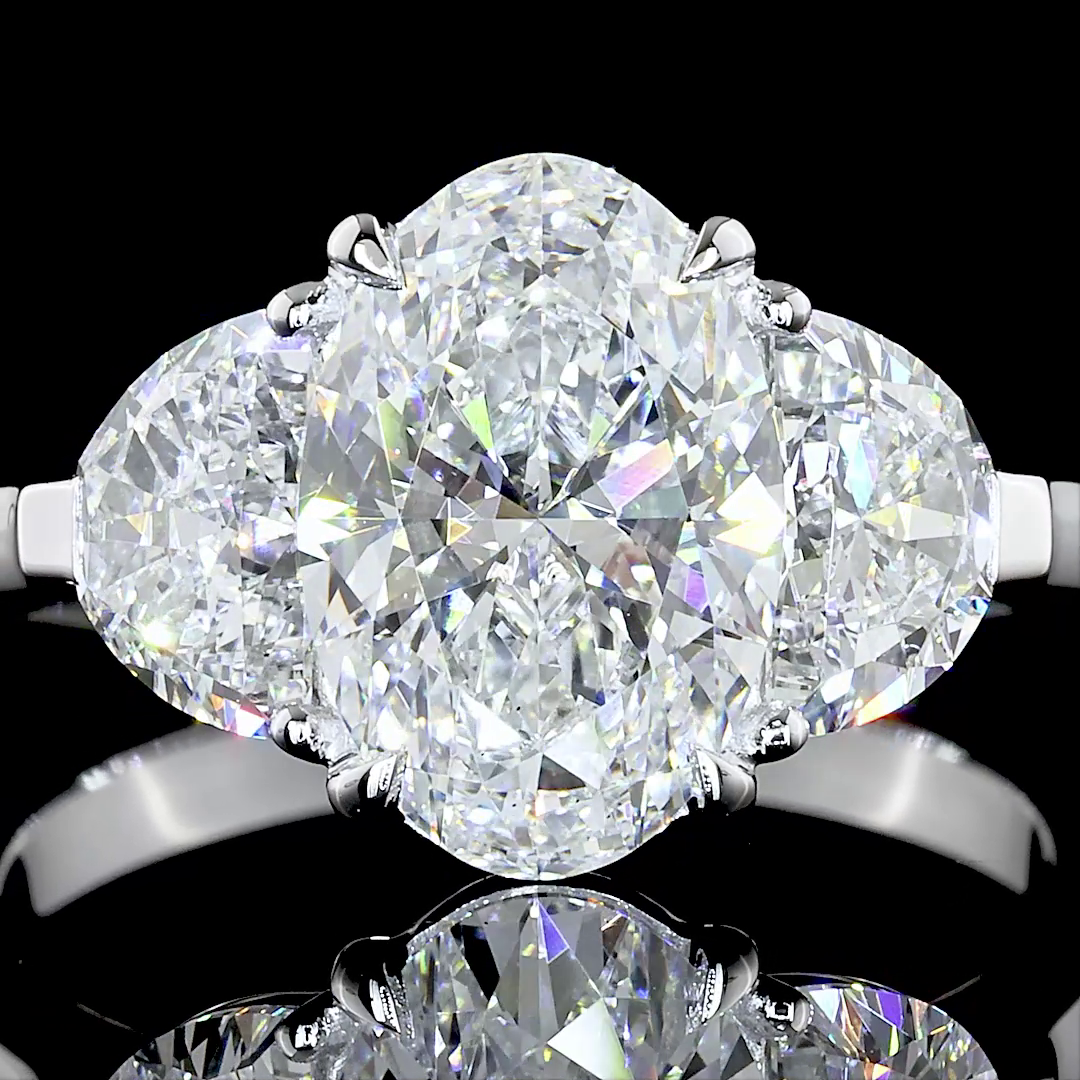 2.95 CTTW Oval Lab Grown Diamond 3 Stones Ring Sz. 6 (G Color and VS1 Clarity)