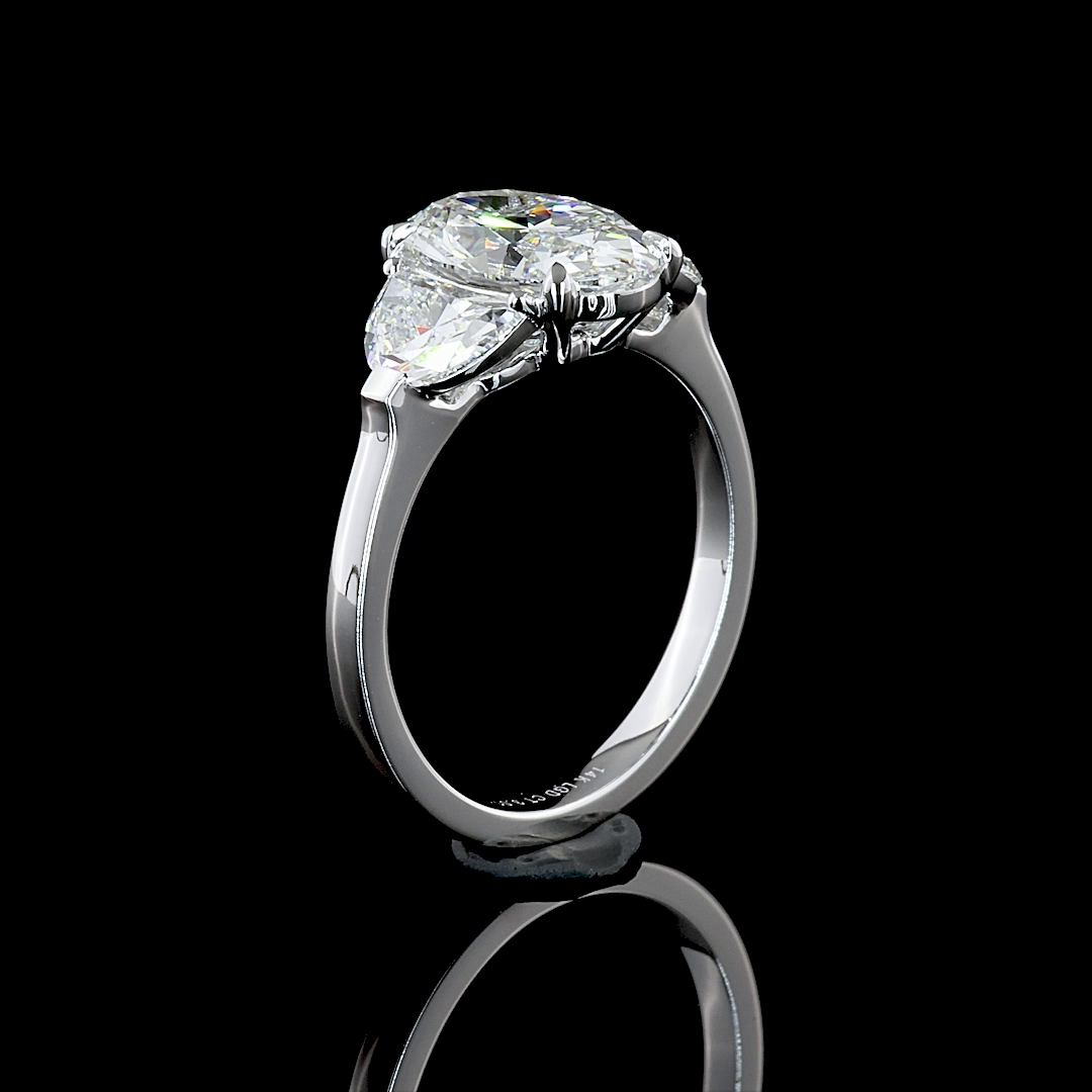 2.95 CTTW Oval Lab Grown Diamond 3 Stones Ring Sz. 6 (G Color and VS1 Clarity)