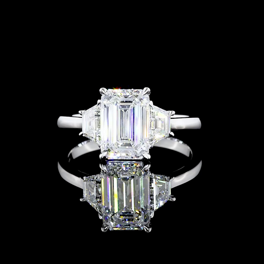 2.70 CTTW Emerald Lab Grown Diamond 3 Stones Ring Sz. 6.5 (E Color and VVS2 Clarity)