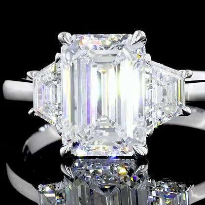 2.70 CTTW Emerald Lab Grown Diamond 3 Stones Ring Sz. 6.5 (E Color and VVS2 Clarity)