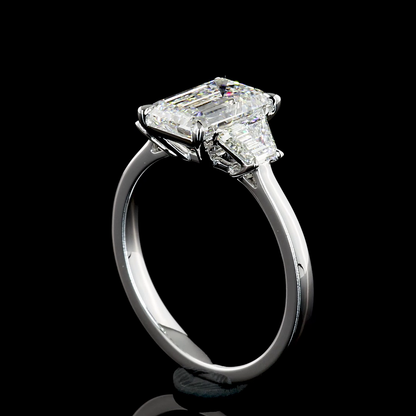2.70 CTTW Emerald Lab Grown Diamond 3 Stones Ring Sz. 6.5 (E Color and VVS2 Clarity)