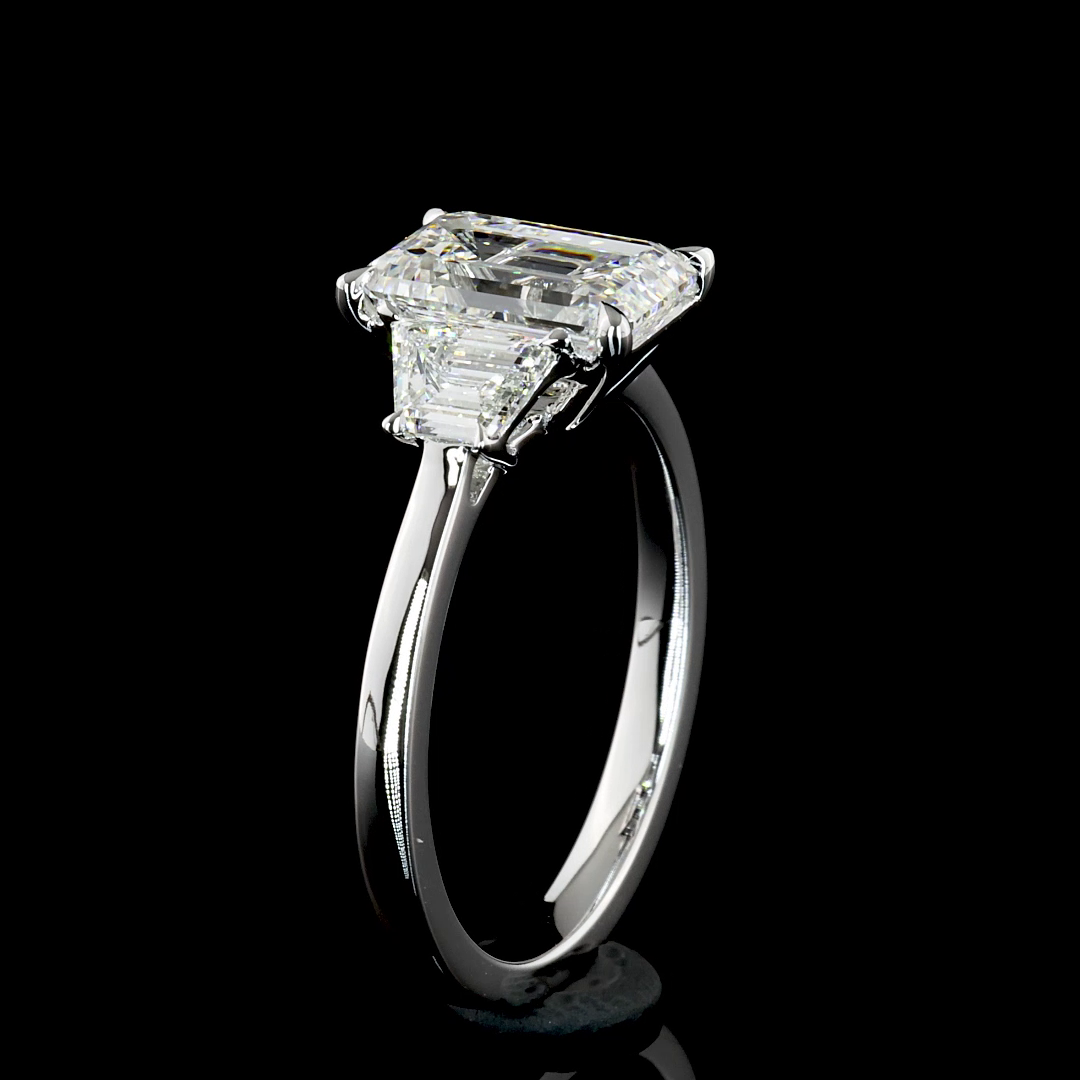 2.70 CTTW Emerald Lab Grown Diamond 3 Stones Ring Sz. 6.5 (E Color and VVS2 Clarity)