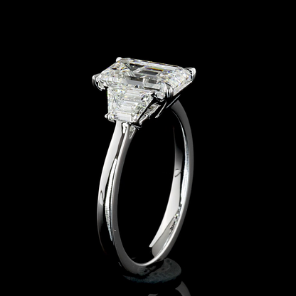 2.70 CTTW Emerald Lab Grown Diamond 3 Stones Ring Sz. 6.5 (E Color and VVS2 Clarity)