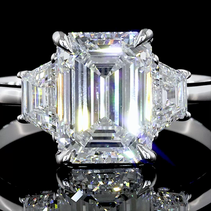 2.73 CTTW Emerald Lab Diamond 3 Stones Ring (D Color and VS1 Clarity)
