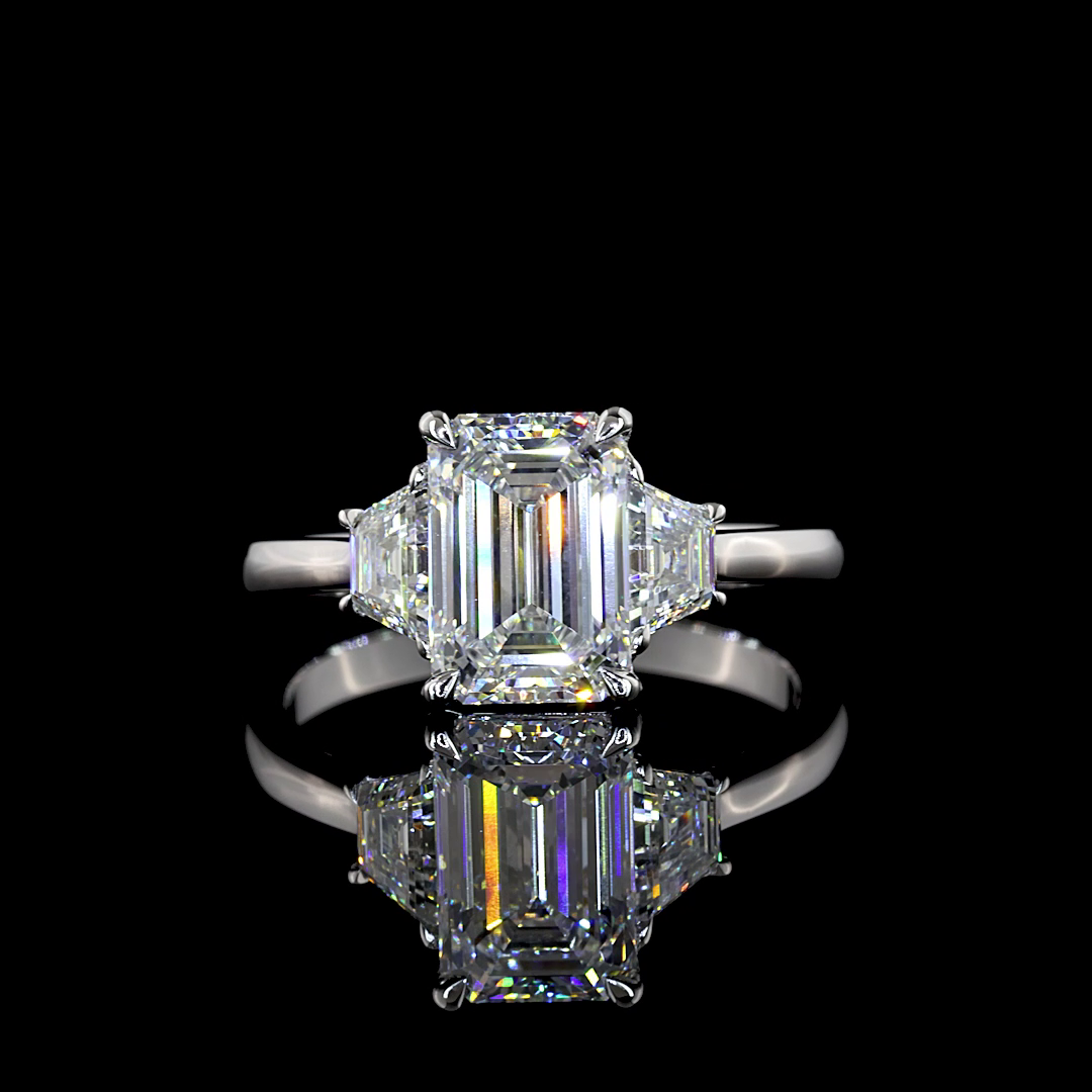 2.65 CTTW Emerald Lab Grown Diamond 3 Stones Ring Sz. 6 (D Color and VS1 Clarity)