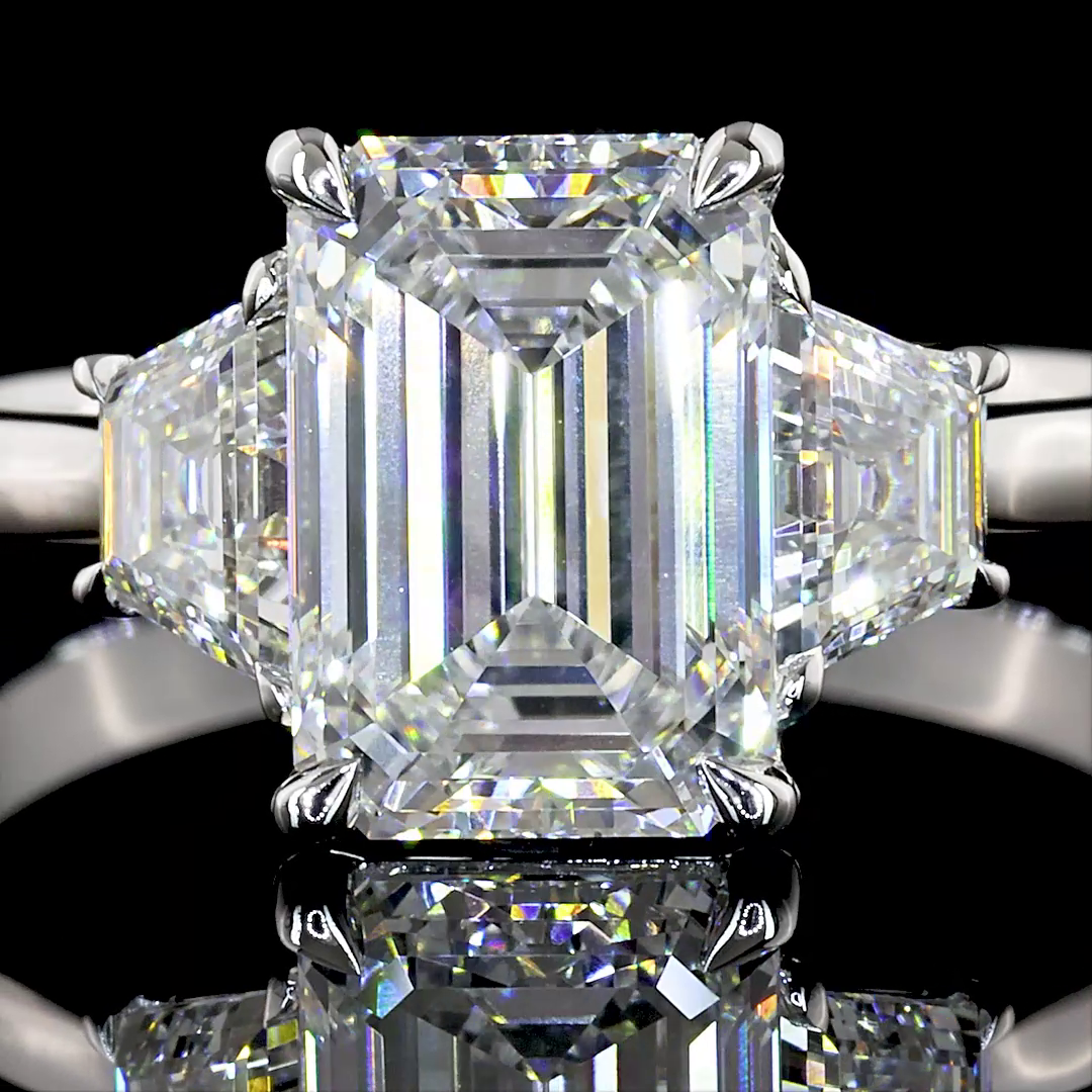 2.65 CTTW Emerald Lab Grown Diamond 3 Stones Ring Sz. 6 (D Color and VS1 Clarity)