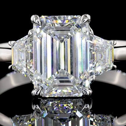 2.65 CTTW Emerald Lab Grown Diamond 3 Stones Ring Sz. 6 (D Color and VS1 Clarity)