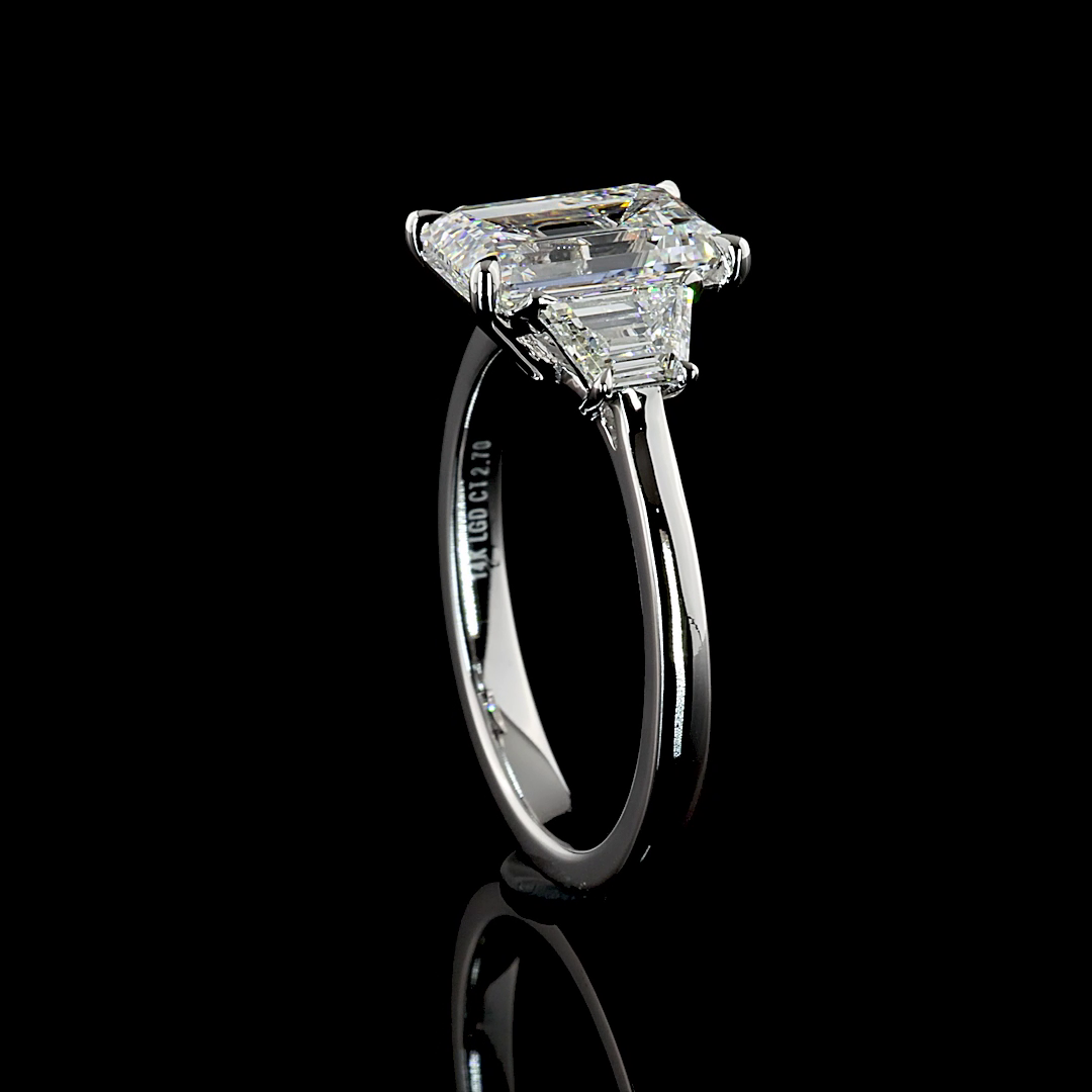 2.65 CTTW Emerald Lab Grown Diamond 3 Stones Ring Sz. 6 (D Color and VS1 Clarity)