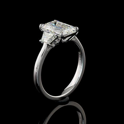 2.65 CTTW Emerald Lab Grown Diamond 3 Stones Ring Sz. 6 (D Color and VS1 Clarity)