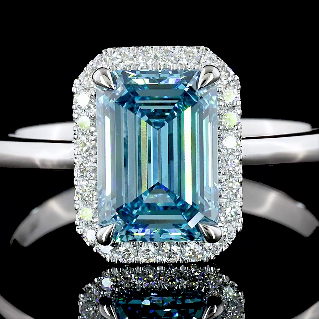 1.94 CTTW Emerald Lab Grown Diamond Halo Ring Sz. 6 (J Color and VS1 Clarity)