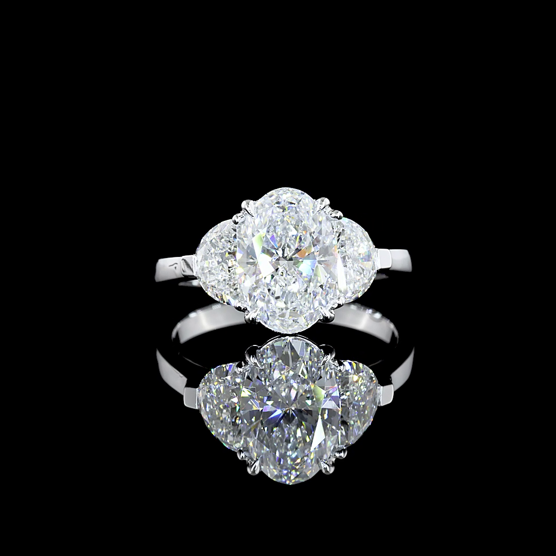 3.02 CTTW Oval Lab Grown Diamond 3 Stones Ring Sz. 6 (F Color and VVS2 Clarity)