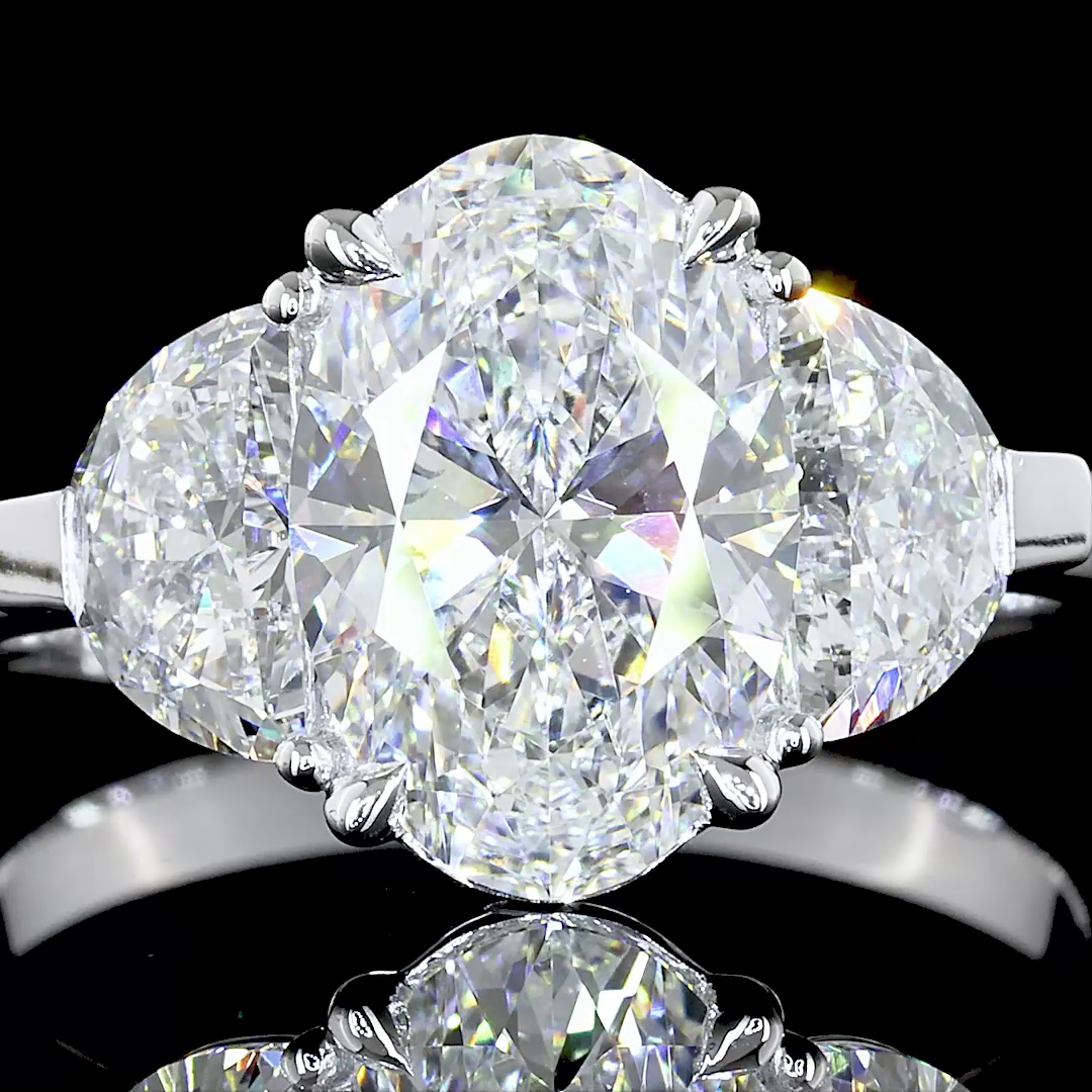 3.02 CTTW Oval Lab Grown Diamond 3 Stones Ring Sz. 6 (F Color and VVS2 Clarity)