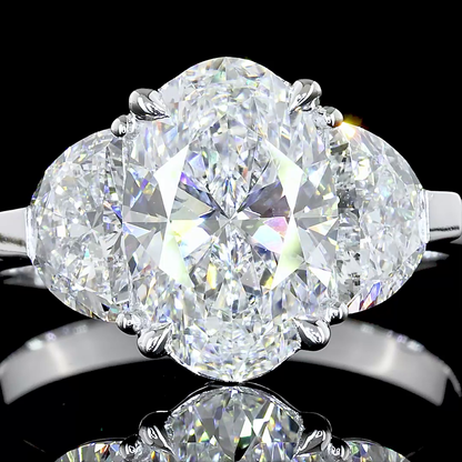 3.02 CTTW Oval Lab Grown Diamond 3 Stones Ring Sz. 6 (F Color and VVS2 Clarity)