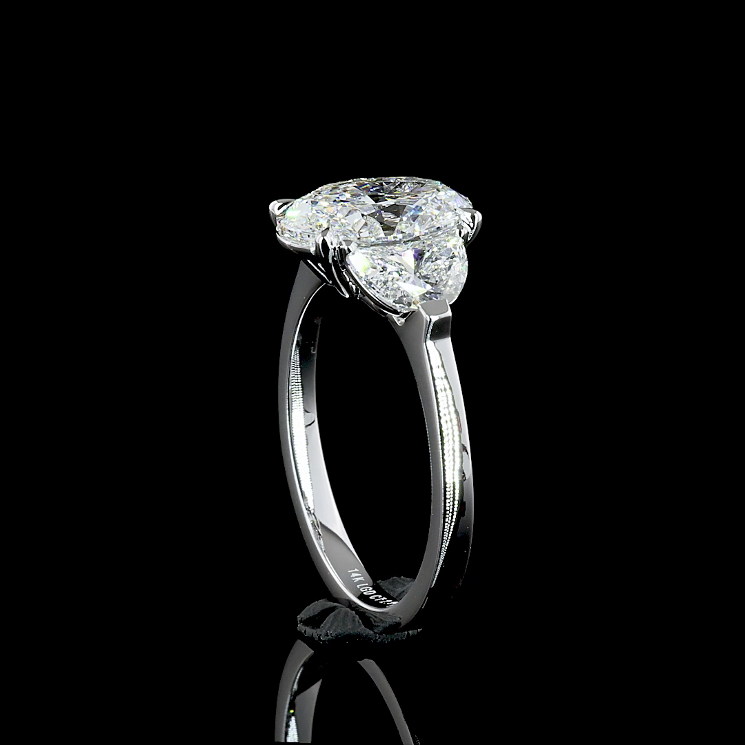 3.02 CTTW Oval Lab Grown Diamond 3 Stones Ring Sz. 6 (F Color and VVS2 Clarity)