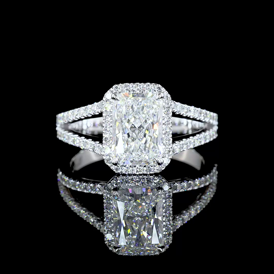 2.16 CTTW Radiant Lab Grown Diamond Split Shank Ring Sz. 6.5 (E Color and VS1 Clarity)