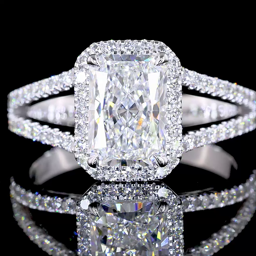 2.16 CTTW Radiant Lab Grown Diamond Split Shank Ring Sz. 6.5 (E Color and VS1 Clarity)
