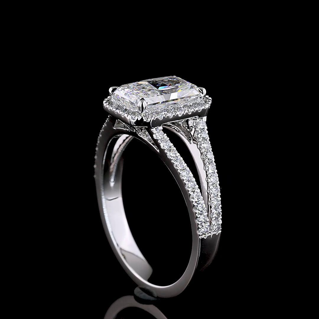 2.16 CTTW Radiant Lab Grown Diamond Split Shank Ring Sz. 6.5 (E Color and VS1 Clarity)