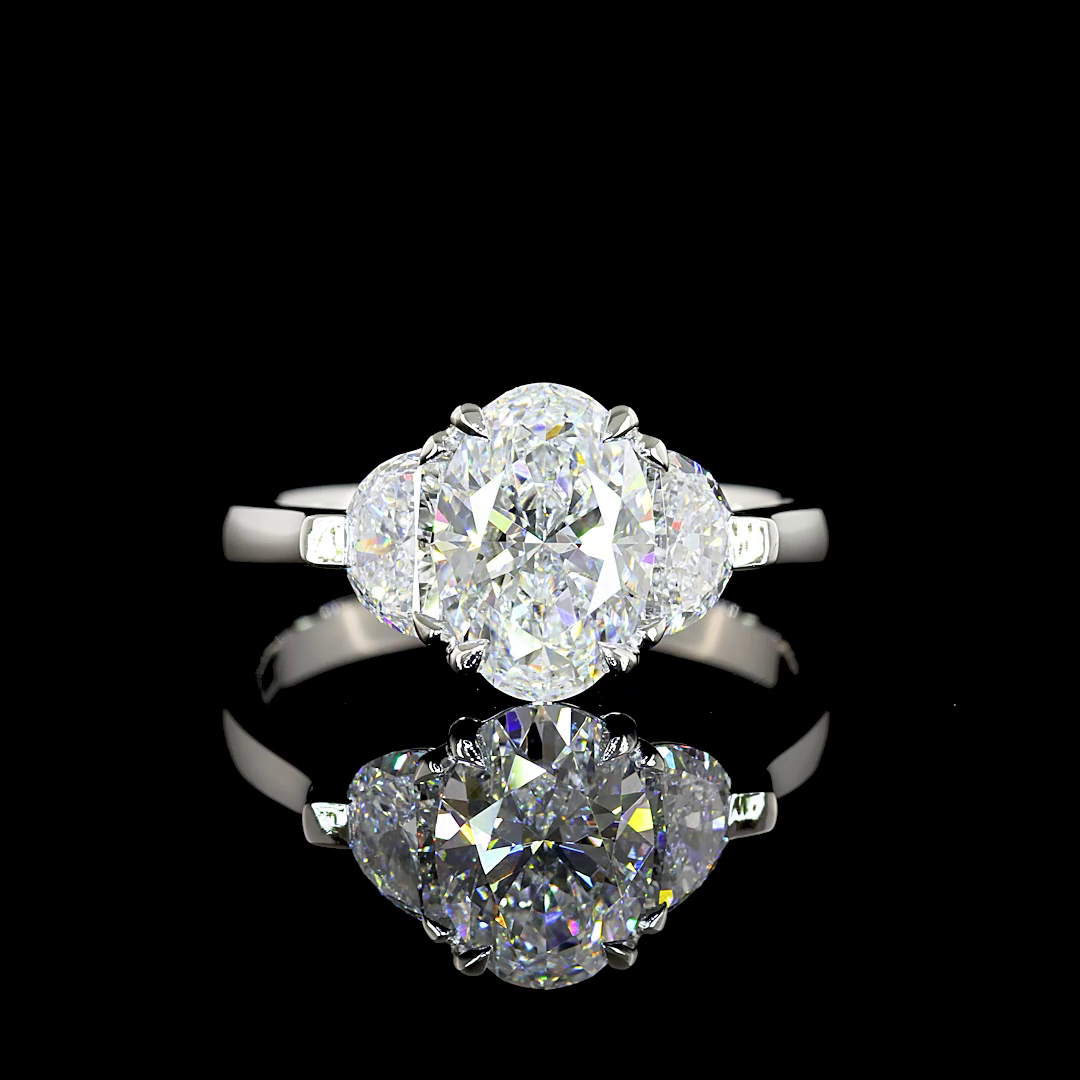 2.22 CTTW Oval Lab Grown Diamond 3 Stones Ring Sz. 6.5 (E Color and VVS2 Clarity)