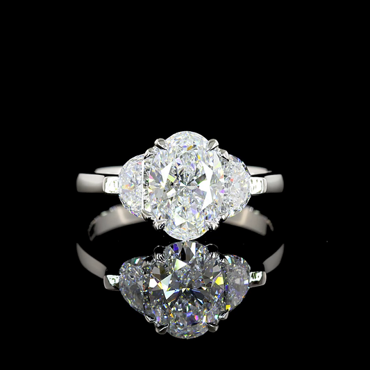2.22 CTTW Oval Lab Grown Diamond 3 Stones Ring Sz. 6.5 (E Color and VVS2 Clarity)