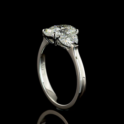 2.22 CTTW Oval Lab Grown Diamond 3 Stones Ring Sz. 6.5 (E Color and VVS2 Clarity)