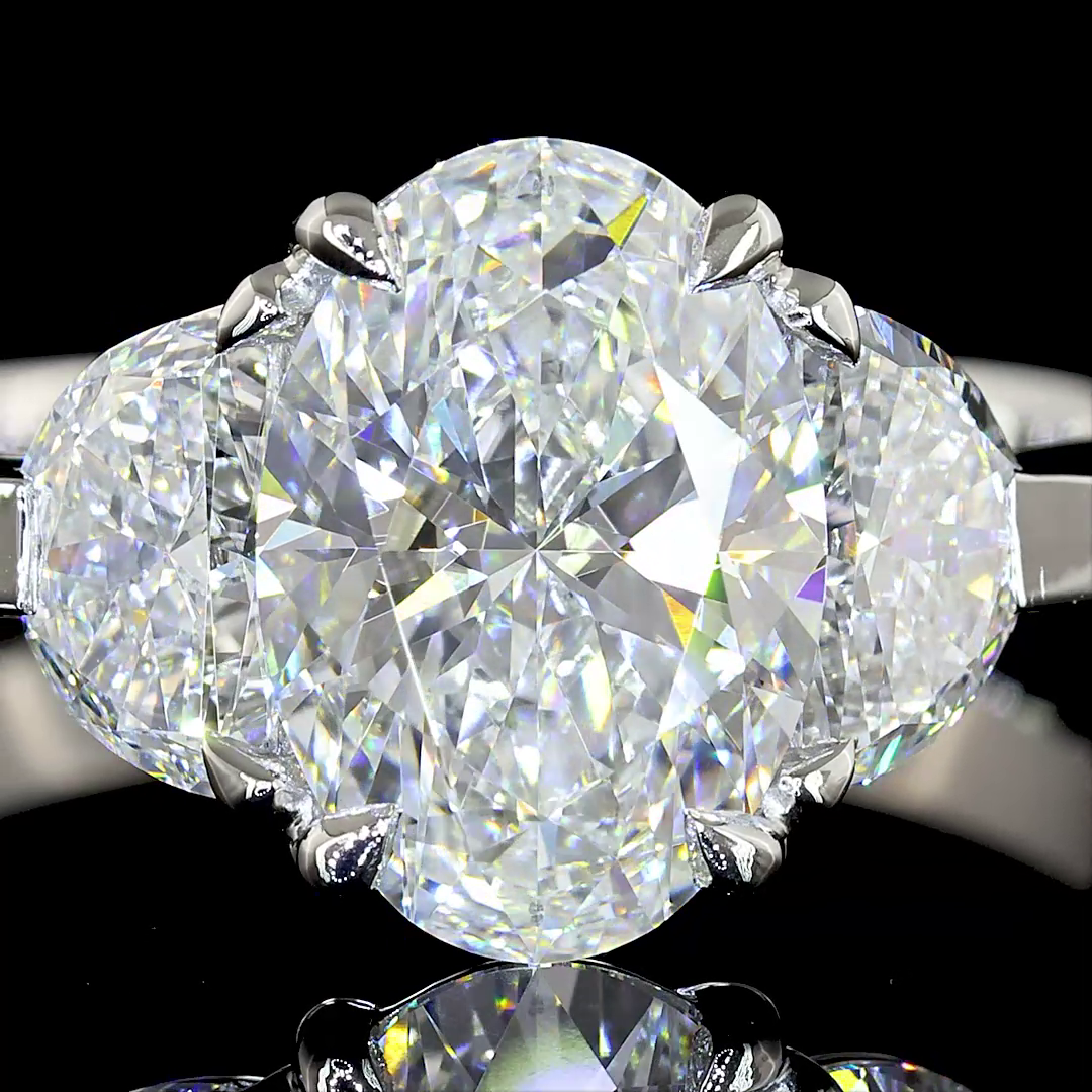 2.18 CTTW Oval Lab Grown Diamond 3 Stones Ring Sz. 6.5 (F Color and VS1 Clarity)