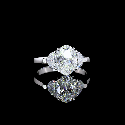 2.19 CTTW Oval Lab Grown Diamond 3 Stones Ring Sz. 6.5 (F Color and VVS1 Clarity)