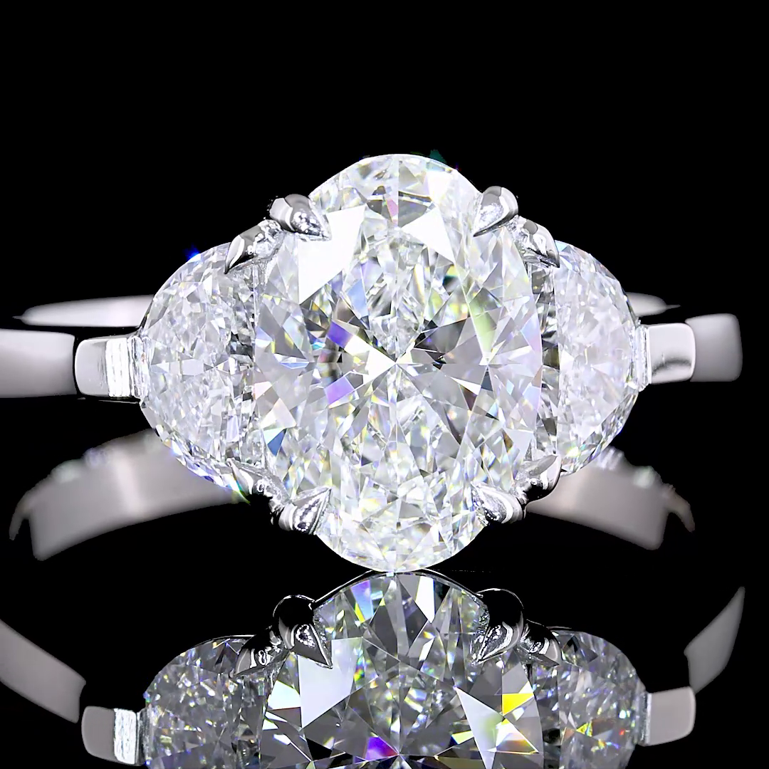 2.19 CTTW Oval Lab Grown Diamond 3 Stones Ring Sz. 6.5 (F Color and VVS1 Clarity)