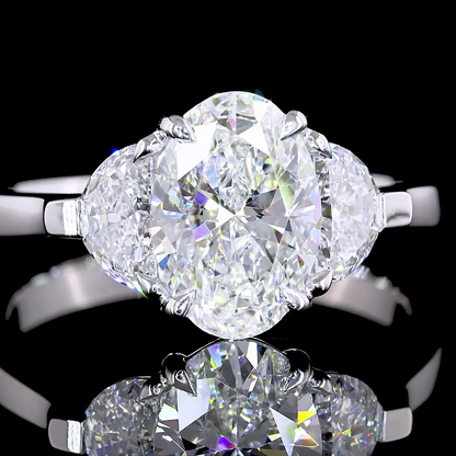 2.19 CTTW Oval Lab Grown Diamond 3 Stones Ring Sz. 6.5 (F Color and VVS1 Clarity)