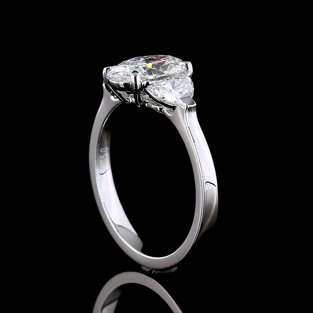 2.19 CTTW Oval Lab Grown Diamond 3 Stones Ring Sz. 6.5 (F Color and VVS1 Clarity)