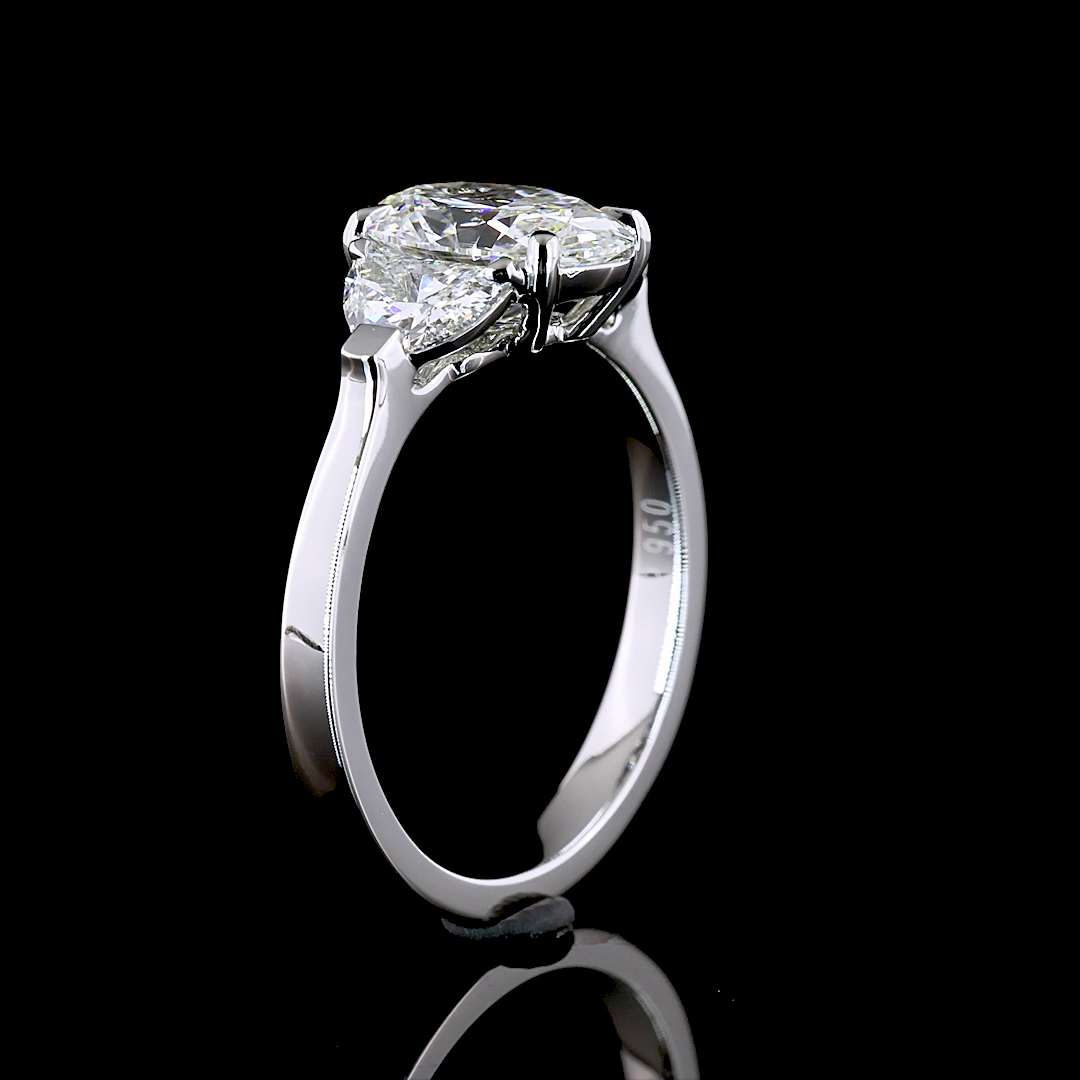 2.19 CTTW Oval Lab Grown Diamond 3 Stones Ring Sz. 6.5 (F Color and VVS1 Clarity)