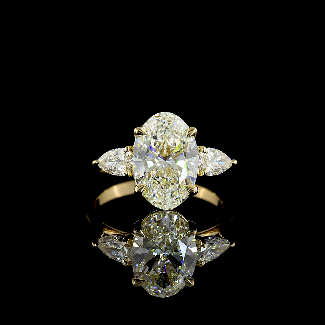 3.52 CTTW Oval Lab Diamond 3 Stones Ring 14k Yellow Gold E Color and VVS2 Clarity jewelry-spot-usa