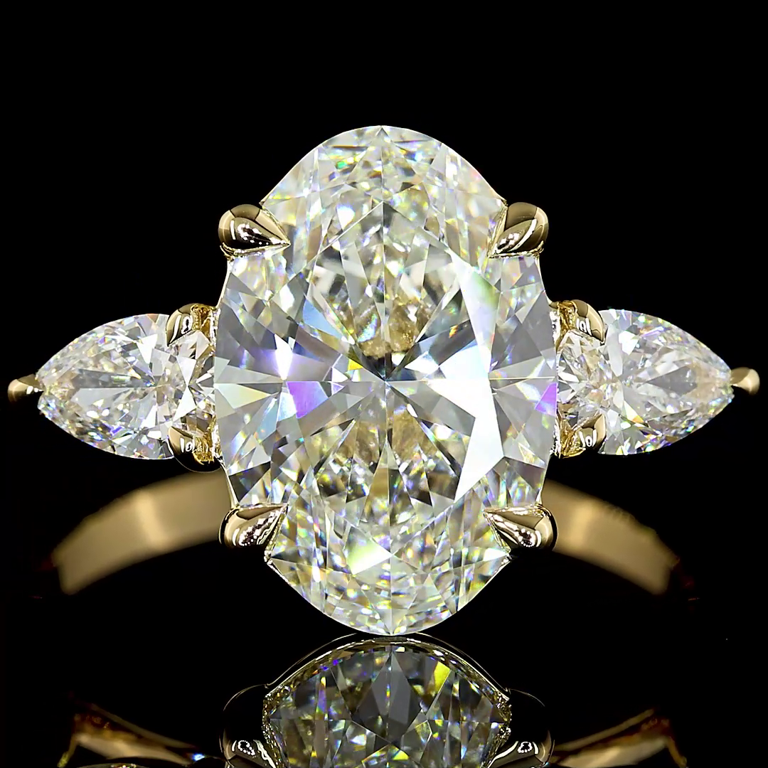 3.52 CTTW Oval Lab Diamond 3 Stones Ring 14k Yellow Gold E Color and VVS2 Clarity jewelry-spot-usa