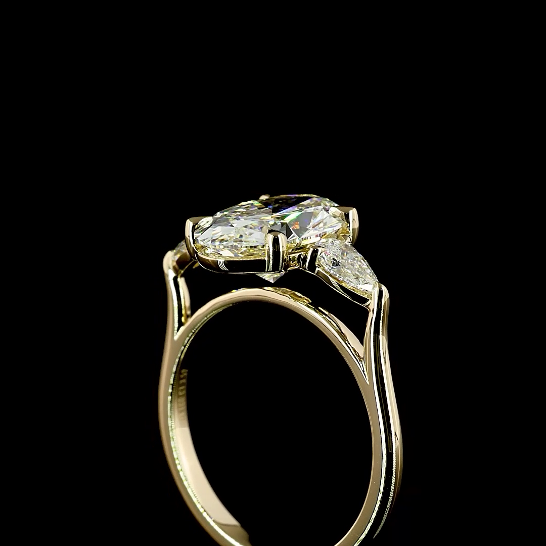 3.52 CTTW Oval Lab Diamond 3 Stones Ring 14k Yellow Gold E Color and VVS2 Clarity jewelry-spot-usa