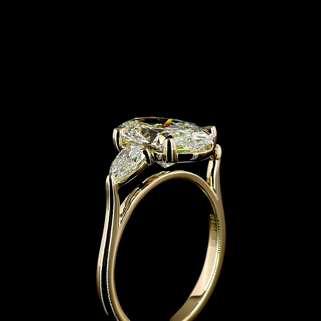 3.52 CTTW Oval Lab Diamond 3 Stones Ring 14k Yellow Gold E Color and VVS2 Clarity jewelry-spot-usa