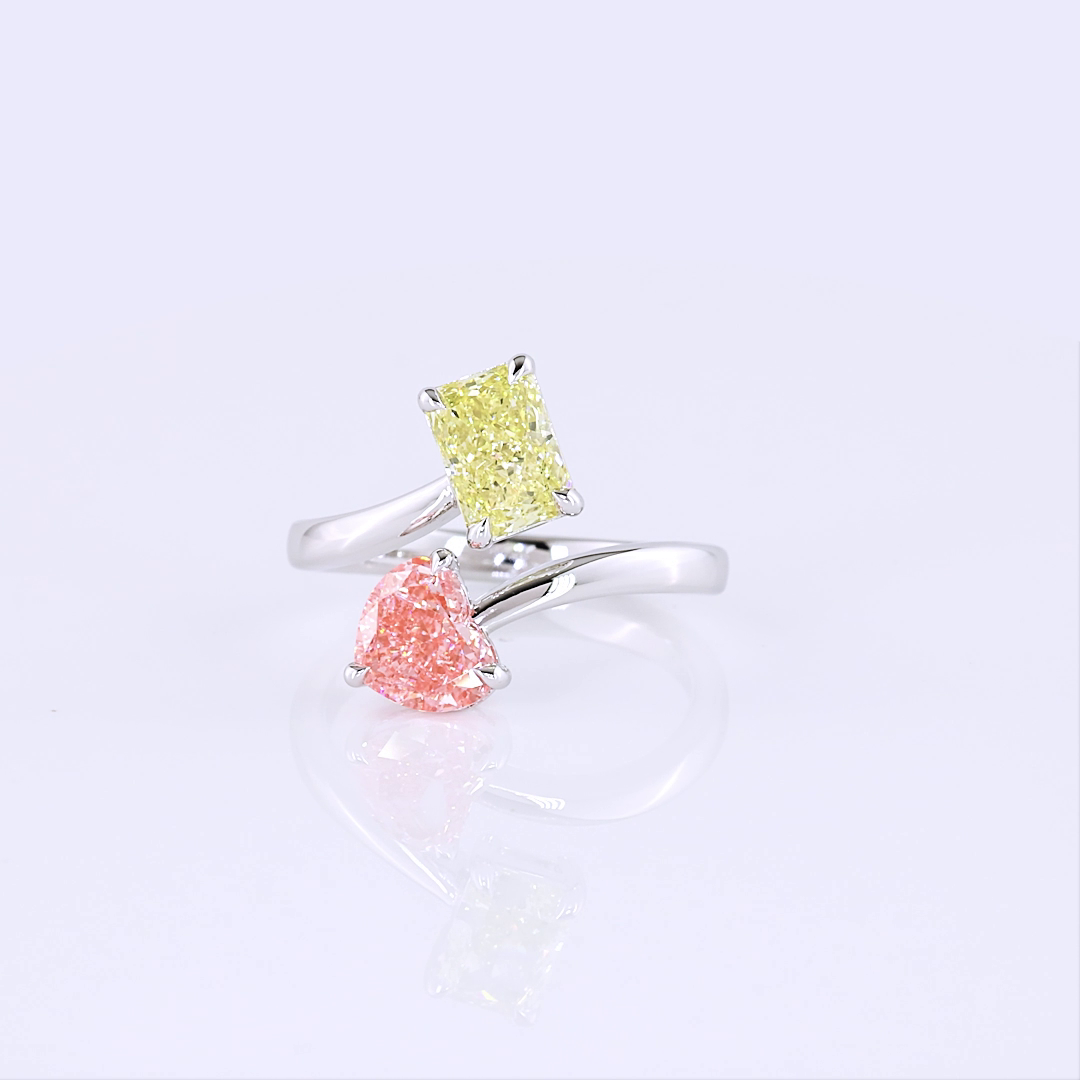2.38 CTTW Heart Lab Grown Diamond Toi et Moi Ring Sz. 6.5 (FV.P Color and VVS2 Clarity)