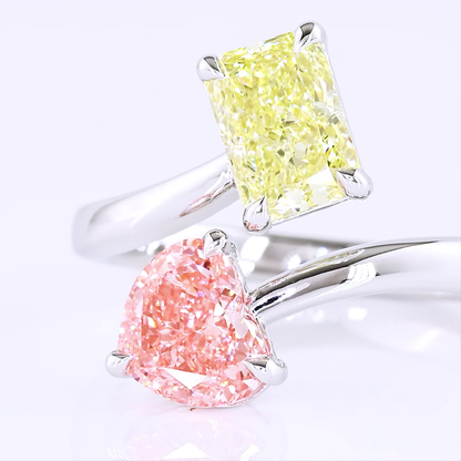 2.38 CTTW Heart Lab Grown Diamond Toi et Moi Ring Sz. 6.5 (FV.P Color and VVS2 Clarity)