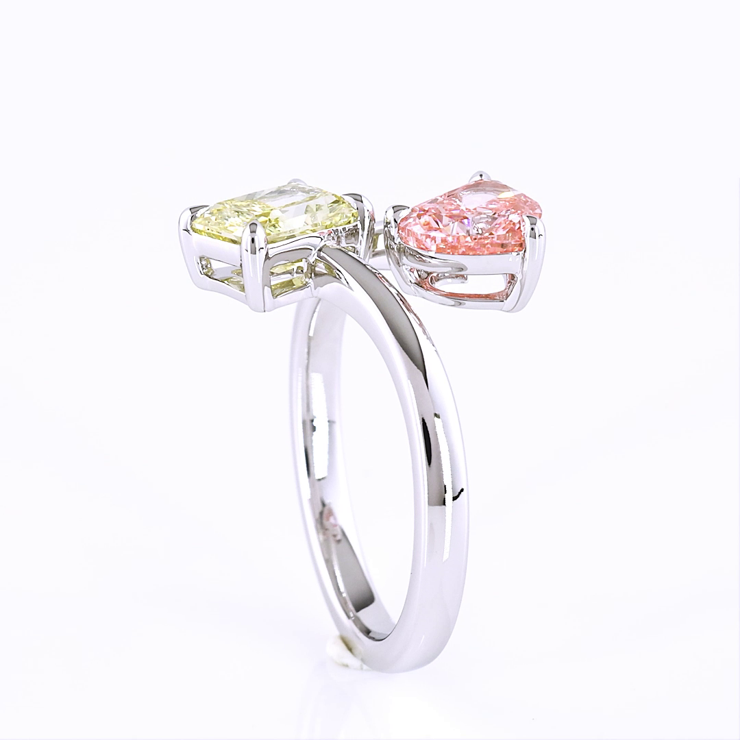 2.38 CTTW Heart Lab Grown Diamond Toi et Moi Ring Sz. 6.5 (FV.P Color and VVS2 Clarity)