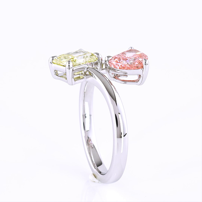 2.38 CTTW Heart Lab Grown Diamond Toi et Moi Ring Sz. 6.5 (FV.P Color and VVS2 Clarity)