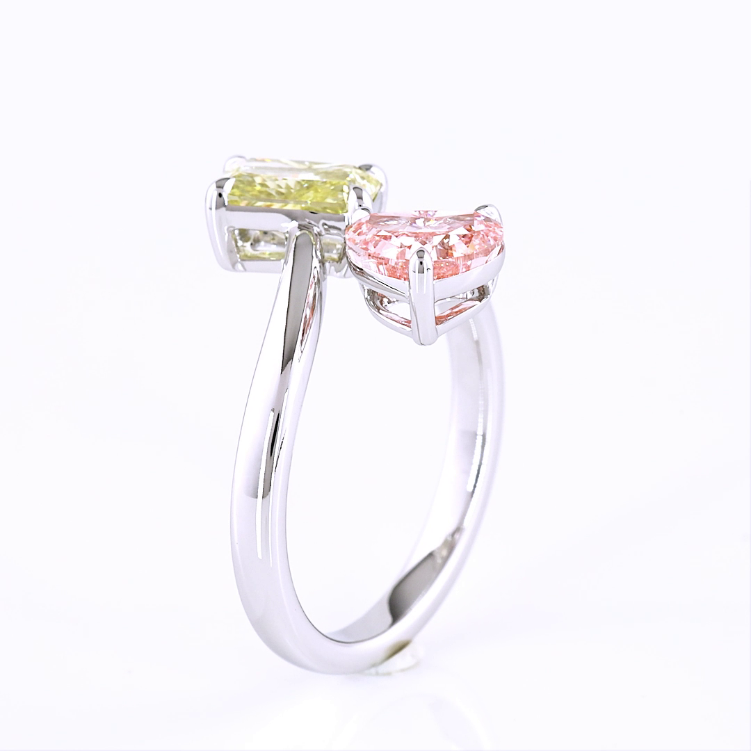 2.38 CTTW Heart Lab Grown Diamond Toi et Moi Ring Sz. 6.5 (FV.P Color and VVS2 Clarity)