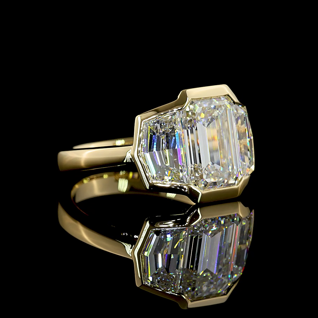 4.65 CTTW Emerald Lab Diamond 3 Stones Ring 14k Yellow Gold E Color and VS1 Clarity jewelry-spot-usa