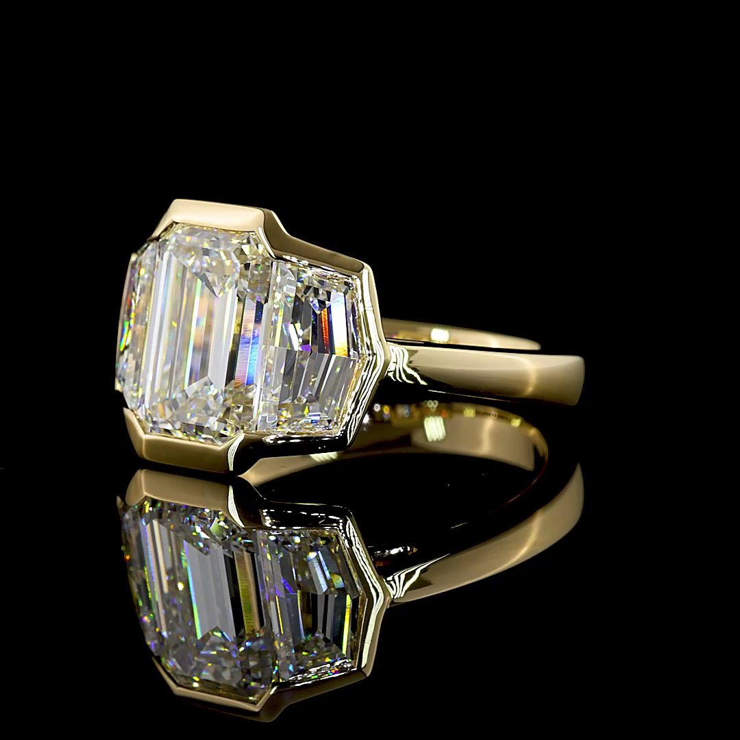 4.65 CTTW Emerald Lab Diamond 3 Stones Ring 14k Yellow Gold E Color and VS1 Clarity jewelry-spot-usa
