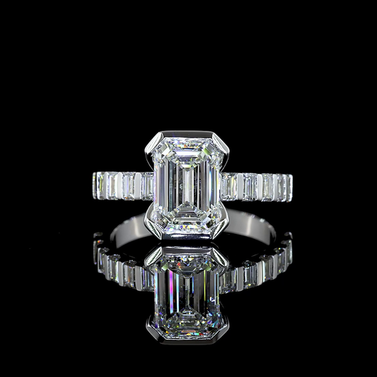 2.83 CTTW Emerald Lab Grown Diamond Hidden Halo Ring Sz. 6