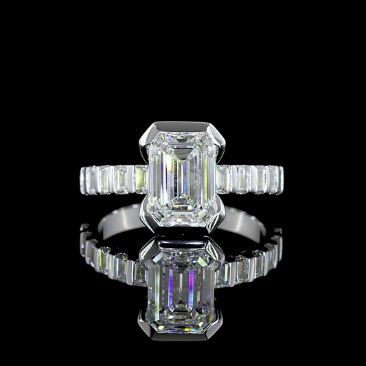 2.74 CTTW Emerald Lab Grown Diamond Hidden Halo Ring Sz. 6 (D Color and VVS2 Clarity)