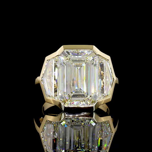 10.07 CTTW Emerald Lab Grown Diamond 3 Stones Ring Sz. 6.5 (F Color and VVS2 Clarity)