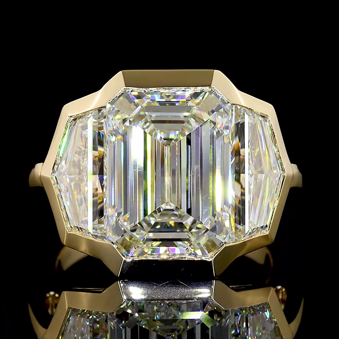 10.07 CTTW Emerald Lab Grown Diamond 3 Stones Ring Sz. 6.5 (F Color and VVS2 Clarity)