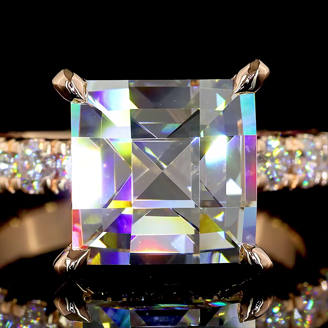 5.56 CTTW Antique Asscher Lab Grown Diamond Hidden Halo Ring Sz. 6 (D Color and VVS2 Clarity)